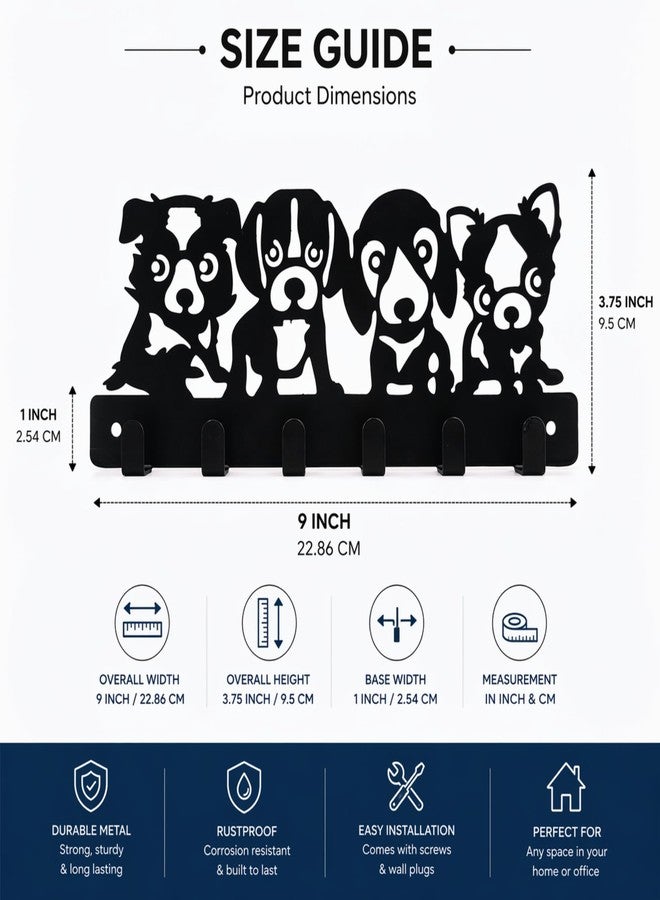 SHUCHI ESSENTIALS Shuchi Stylish Key Holder for Home Decor – Wall Mount Metal Key Hanger with 6 Hooks, Matte Black, Cute Dog Design – Key Stand for Wall, Key Chain Holder for Home - Image 3
