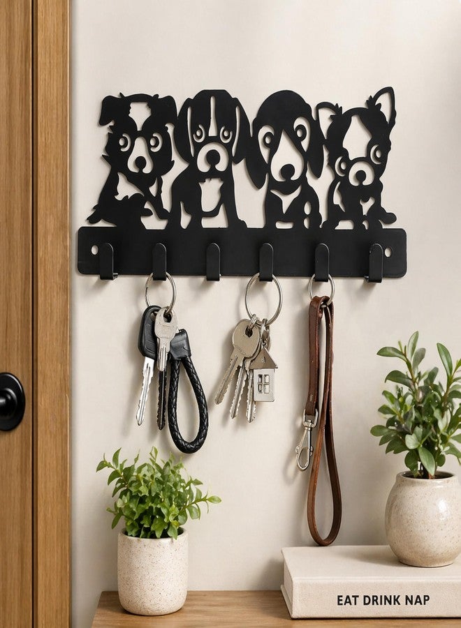 SHUCHI ESSENTIALS Shuchi Stylish Key Holder for Home Decor – Wall Mount Metal Key Hanger with 6 Hooks, Matte Black, Cute Dog Design – Key Stand for Wall, Key Chain Holder for Home - Image 1