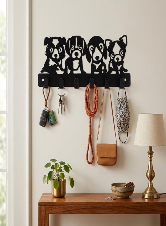 SHUCHI ESSENTIALS Shuchi Stylish Key Holder for Home Decor – Wall Mount Metal Key Hanger with 6 Hooks, Matte Black, Cute Dog Design – Key Stand for Wall, Key Chain Holder for Home - Image 2