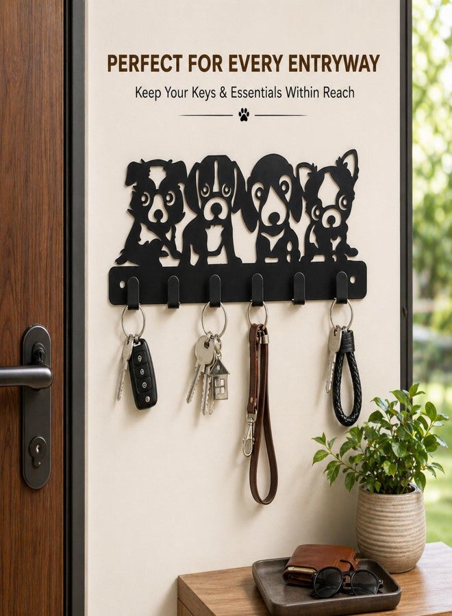 SHUCHI ESSENTIALS Shuchi Stylish Key Holder for Home Decor – Wall Mount Metal Key Hanger with 6 Hooks, Matte Black, Cute Dog Design – Key Stand for Wall, Key Chain Holder for Home - Image 5