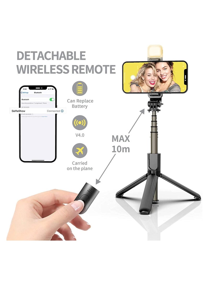 Selfie Stick with Tripod Stand Dimmable LED light Wireless Bluetooth Tripod Selfie Stick with Detachable Remote - Image 5