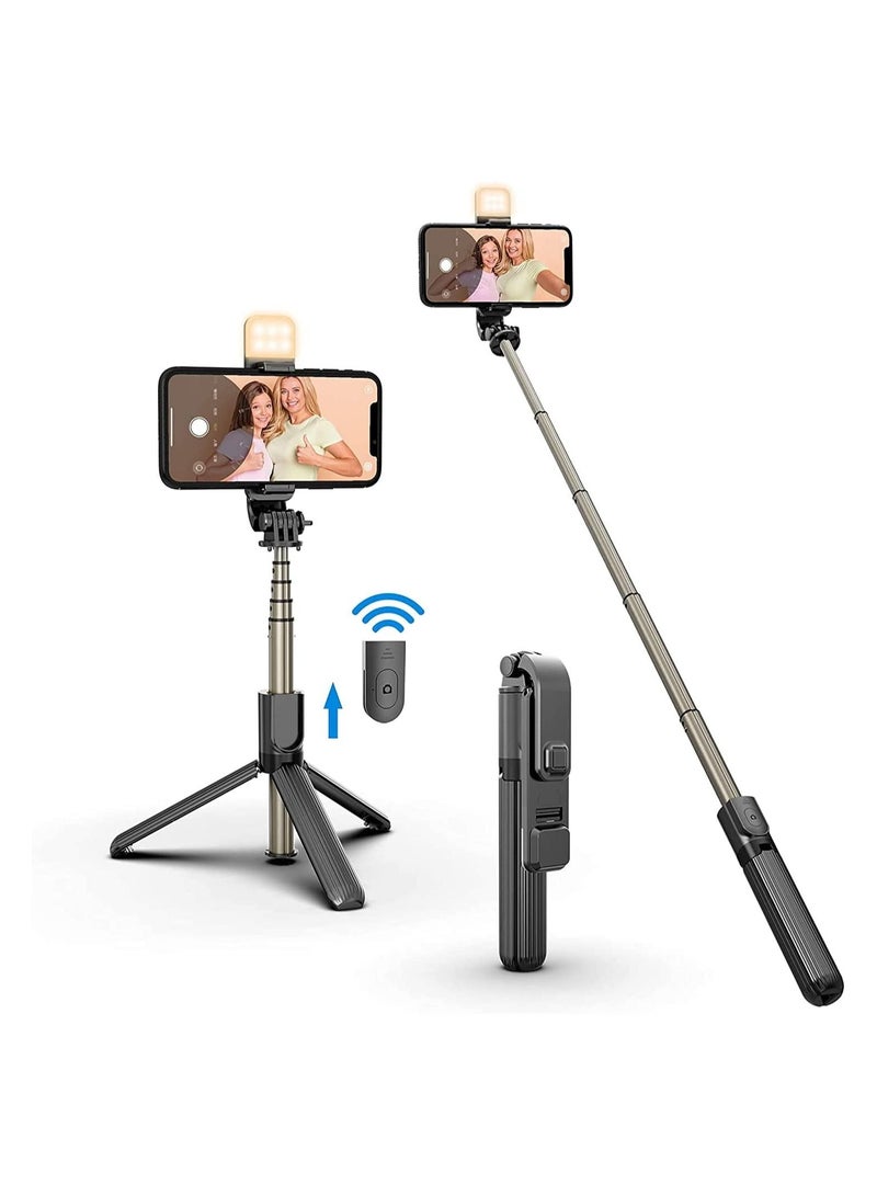 Selfie Stick with Tripod Stand Dimmable LED light Wireless Bluetooth Tripod Selfie Stick with Detachable Remote - Image 1