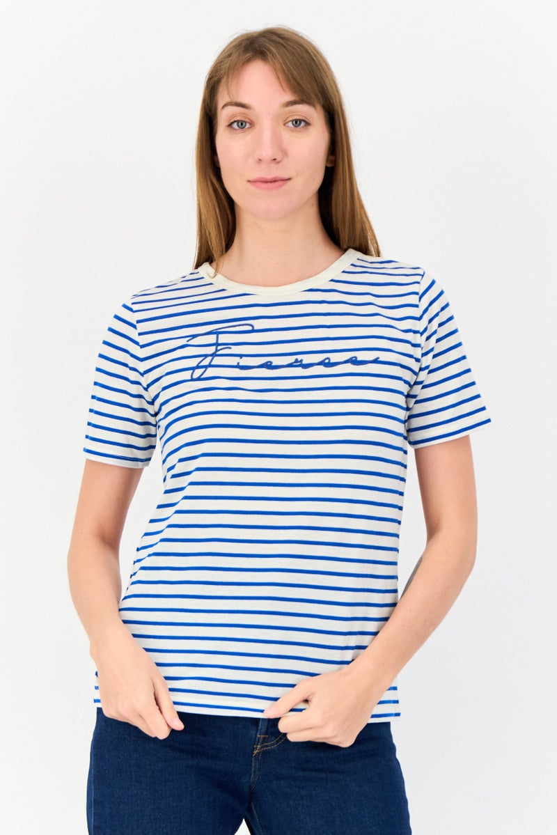 ONLY Jacqueline De Young x Only Women Regular Fit Short Sleeves Stipe T-Shirt, Multicolor  - Image 1