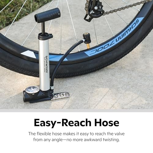 Schwinn Air Sport Pro Frame Pump, Black, Pressure Gauge, Portable, For Mountain, Cruiser and Electric Bikes, with Frame Mount Attachment, Dual Head for Schrader and Presta Valves, Manual Air Pump - Image 5