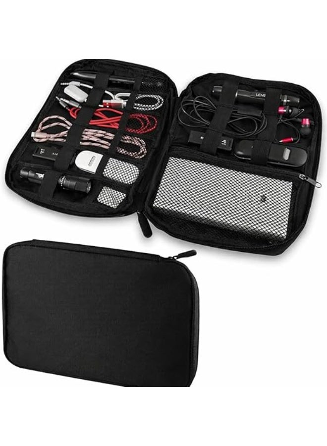 Portable Electronic Accessories Organizer Case Travel Cable Storage Pouch Zippered Gadget Holder Compact Bag Charger Earphone Power Bank Management Solution Black - Image 1