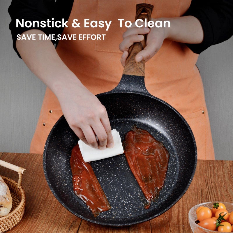 MOJIRE Nonstick Frying Pans Set with Lid, 10 In 11.5 In Aluminum Granite Coating Chef's Pan, Non Stick Flat Skillet Set with Glass Cover, Cookware Set Suitable for Gas Stove, Induction Glass Top - Image 3