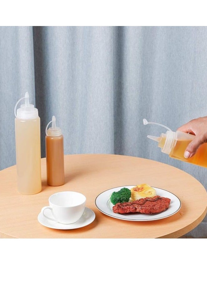 Spaceshoop Squeeze Bottles, Plastic Condiment Bottles with Attachable Cap Lid Squirting Bottle for Sauces Condiments Ketchup Mustard Oil Jam, Transparent - Image 2