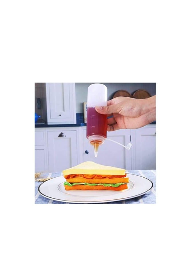 Spaceshoop Squeeze Bottles, Plastic Condiment Bottles with Attachable Cap Lid Squirting Bottle for Sauces Condiments Ketchup Mustard Oil Jam, Transparent - Image 4