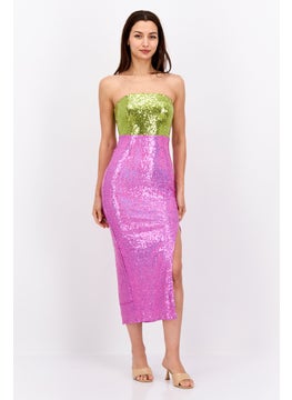Collective The Label Women Sequins Strapless Midi Dress, Pink  - Image 1