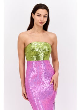 Collective The Label Women Sequins Strapless Midi Dress, Pink  - Image 2