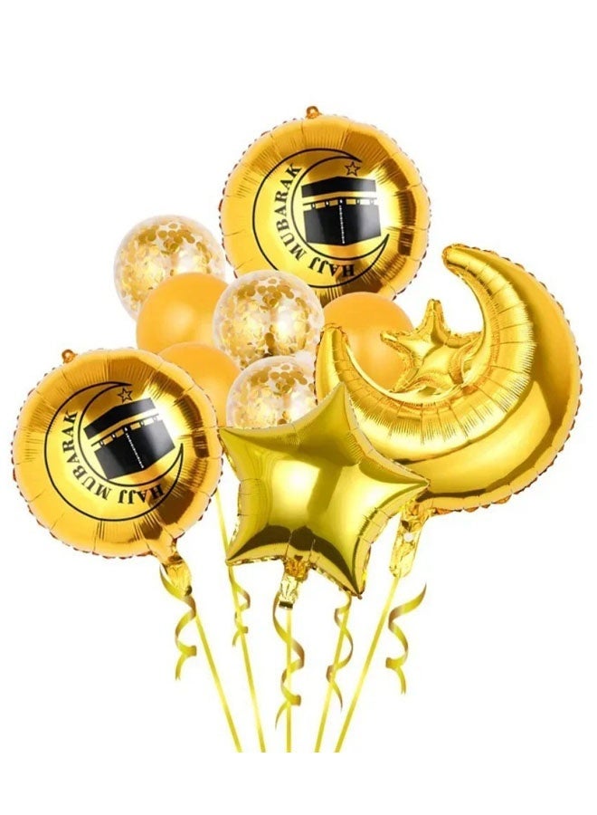 10-Piece Festival Decorative Moon Stars Inflatable Balloon Set Gold
