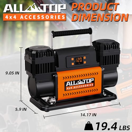 ALL-TOP ضاغط هواء ALL-TOP 12V مع لوحة تحكم LCD لضبط ضغط الهواء المستهدف، 150PSI 12.35CFM مضخة هواء للرحلات (أسطوانة مزدوجة) - Image 2