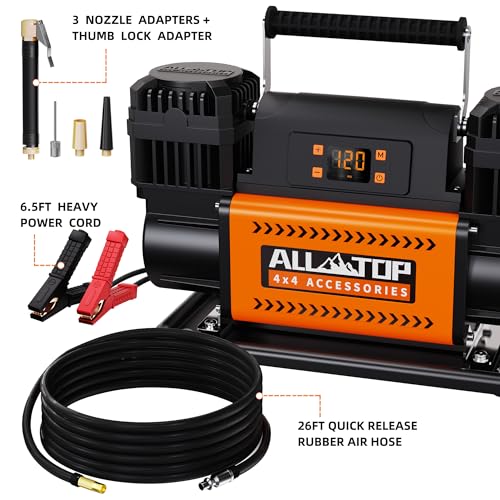 ALL-TOP ضاغط هواء ALL-TOP 12V مع لوحة تحكم LCD لضبط ضغط الهواء المستهدف، 150PSI 12.35CFM مضخة هواء للرحلات (أسطوانة مزدوجة) - Image 5