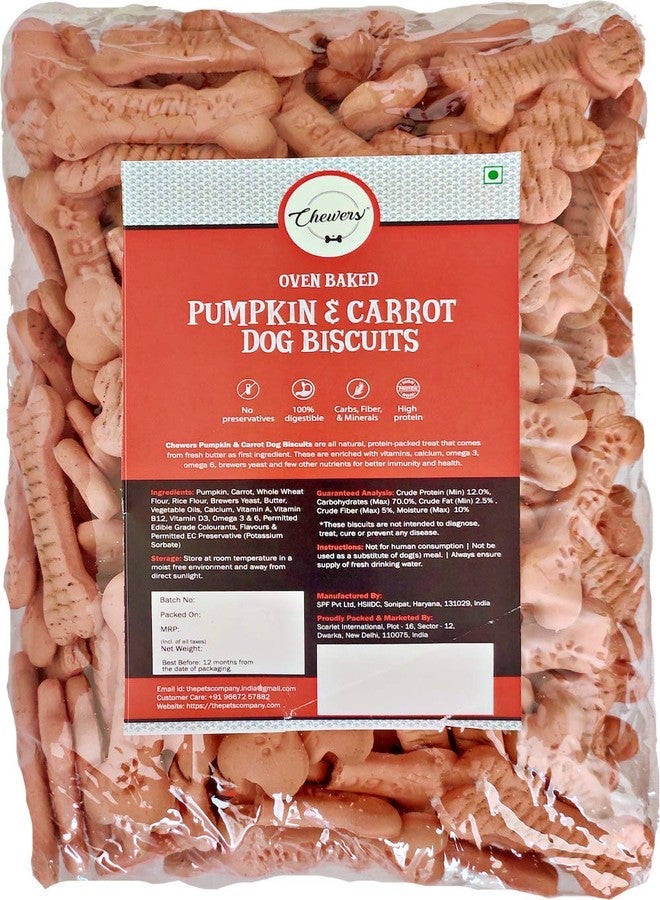 Chewers Pumpkin & Carrot Dog Biscuits, 1 Kg (Pack of 2)