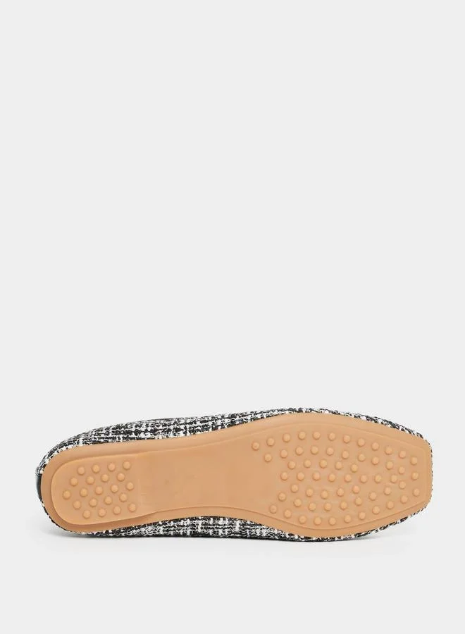 Styli Tweed Look Bow Decor Ballerina Shoes