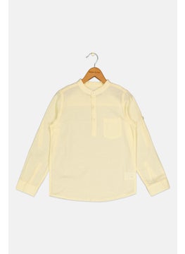 Ocean Pacific Kids Boy Solid Long Sleeve Casual Shirt, Yellow  - Image 1