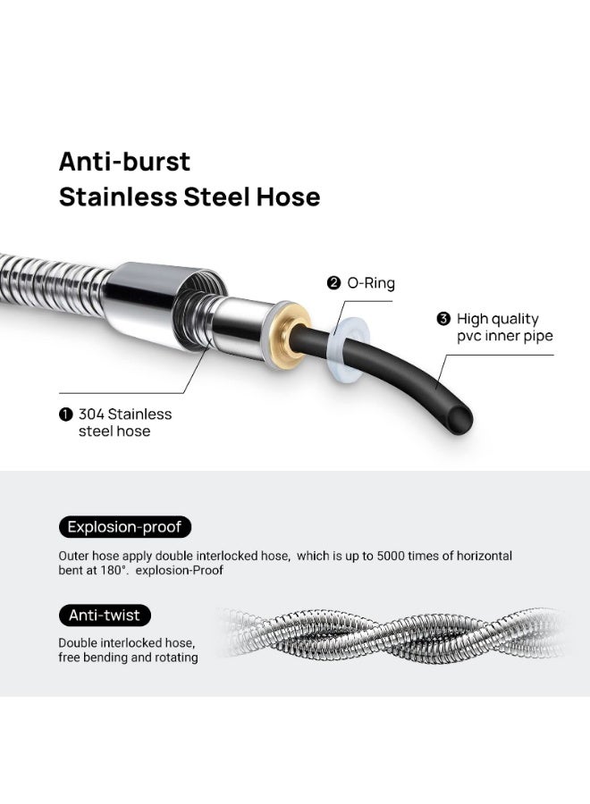 عربست طقم شطاف (رشاش بيديه) للمرحاض، مزود بخرطوم من الفولاذ المقاوم للصدأ بطول 47 بوصة، رشاش حمام يدوي يُثبّت على الحائط مخصص للنظافة الشخصية - طلاء كروم - Image 5