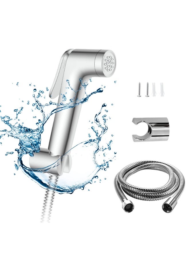 عربست طقم شطاف (رشاش بيديه) للمرحاض، مزود بخرطوم من الفولاذ المقاوم للصدأ بطول 47 بوصة، رشاش حمام يدوي يُثبّت على الحائط مخصص للنظافة الشخصية - طلاء كروم - Image 1