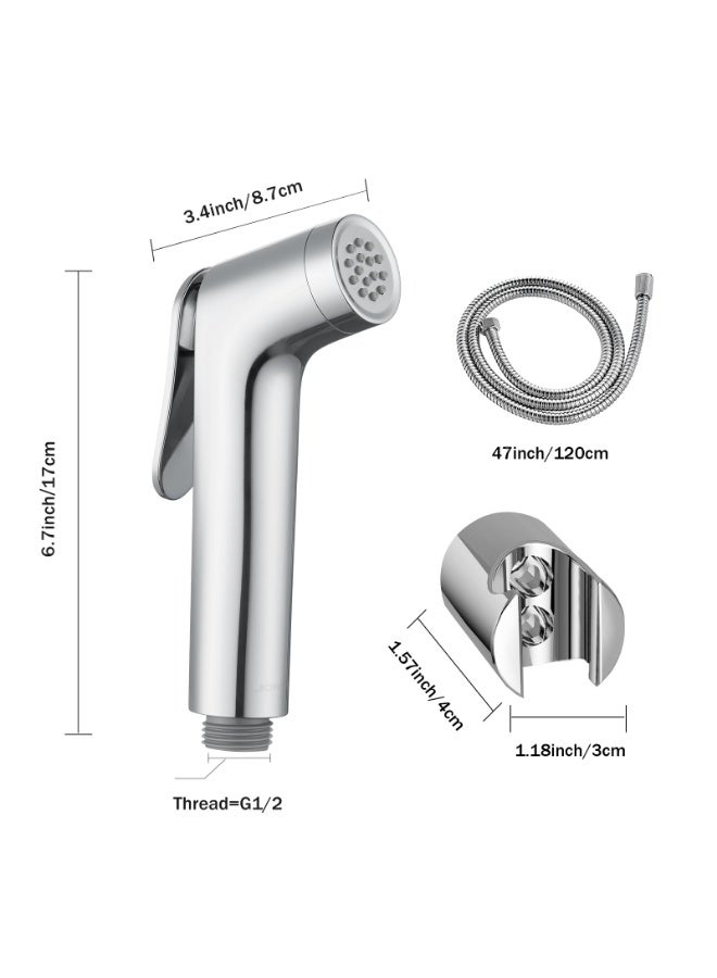 عربست طقم شطاف (رشاش بيديه) للمرحاض، مزود بخرطوم من الفولاذ المقاوم للصدأ بطول 47 بوصة، رشاش حمام يدوي يُثبّت على الحائط مخصص للنظافة الشخصية - طلاء كروم - Image 4