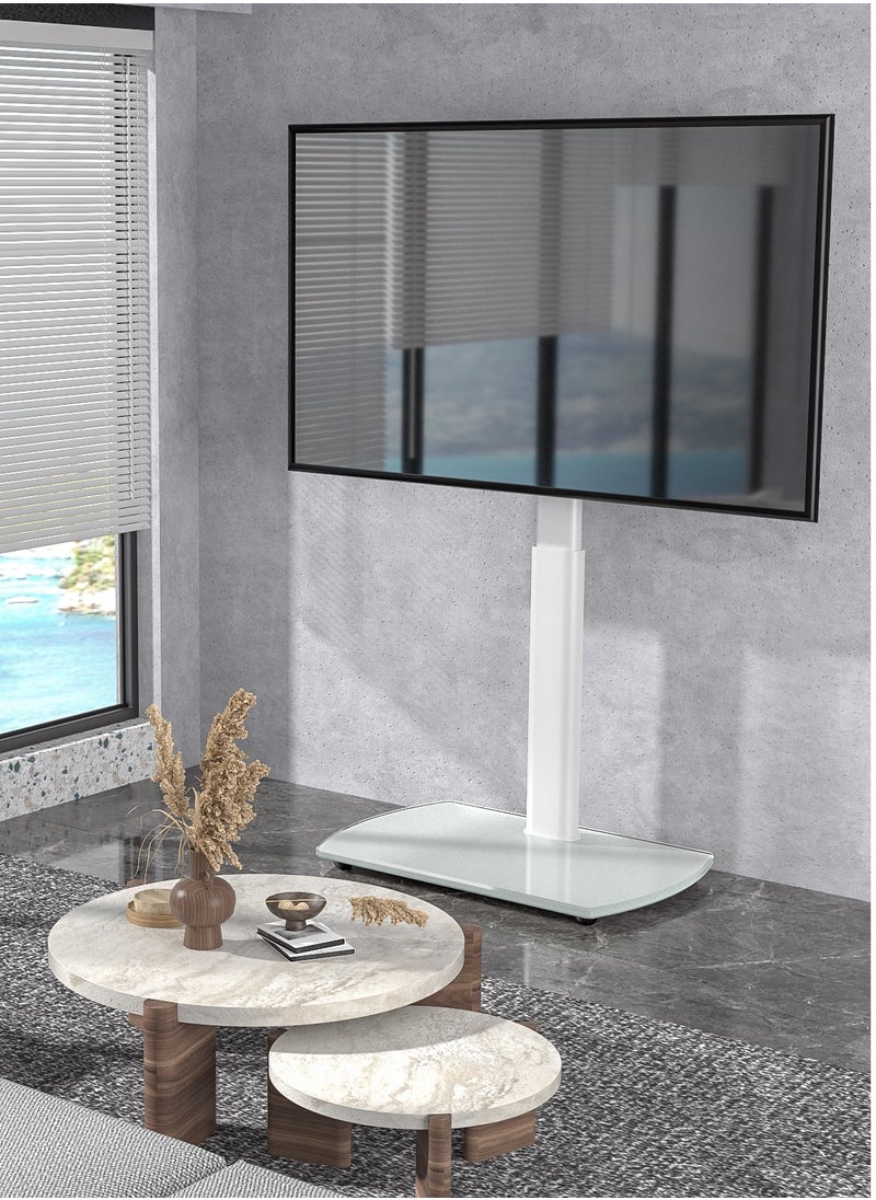 Hamood - Best Seller Popular and Fashion Design Home TV Floor Stand 32 TO 65 Inch with Contemporary Elegant Pure White Glass Base,Loading Capacity 35kg - Image 1