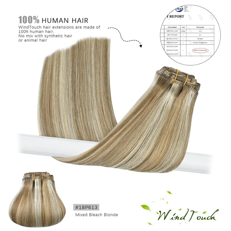 WindTouch Clip in Hair Extensions Real Human Hair Balayage Mixed Bleach Blonde Hair Extensions 15Inch 75g 7PCS Highlights Straight Blonde Clip in Extensions for Women - Image 5