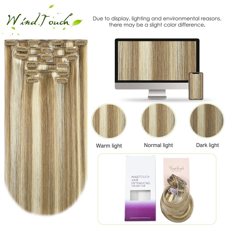 WindTouch Clip in Hair Extensions Real Human Hair Balayage Mixed Bleach Blonde Hair Extensions 15Inch 75g 7PCS Highlights Straight Blonde Clip in Extensions for Women - Image 4