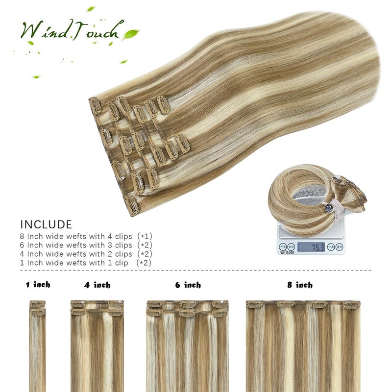 WindTouch Clip in Hair Extensions Real Human Hair Balayage Mixed Bleach Blonde Hair Extensions 15Inch 75g 7PCS Highlights Straight Blonde Clip in Extensions for Women - Image 3