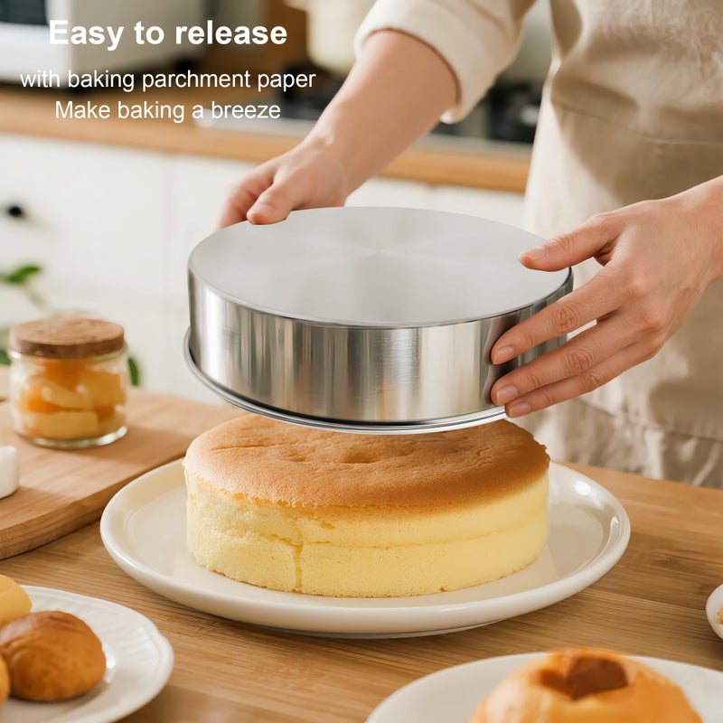 AWTBDP 8 Inch Cake Pan Set of 3, Nonstick Stainless Steel Round Layer Cake Baking Pans with 100PCS Parchment Papers, Cake Tins for Birthday Christmas, Healthy & Non-Toxic, Easy Clean & Dishwasher Safe - Image 4