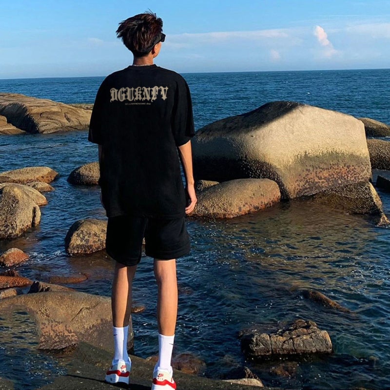 [Strictly Selected] Pure Cotton Short Sleeve T-Shirt Men'S Pure Cotton American Retro High Street Letter Printed Short Sleeve T-Shirt - Image 2