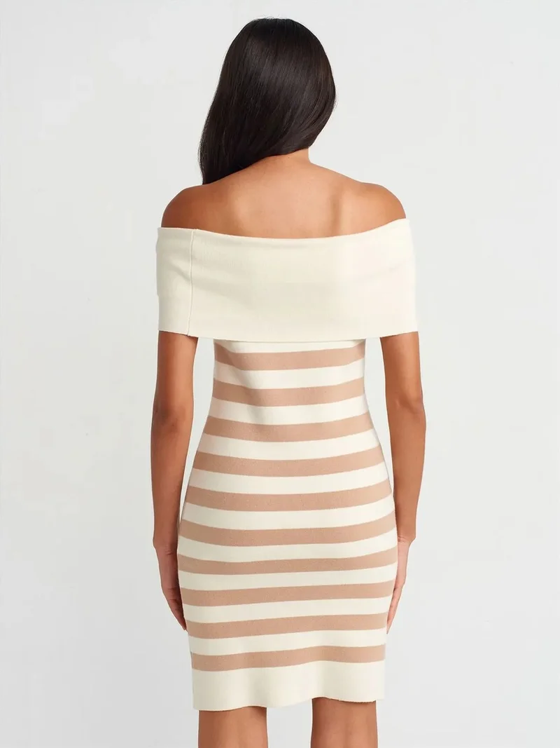 ديلفين DILVIN Striped Ribbed Bodycon Mini Dress