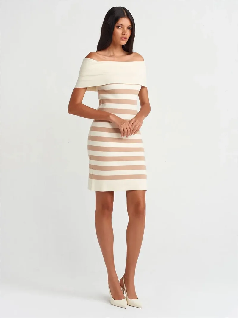 ديلفين DILVIN Striped Ribbed Bodycon Mini Dress