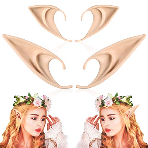 FRESHME Fairy Pixie Elf Ears - Short and Long Style Cosplay Pointed Silicone Ears Halloween Costume Renaissance Accessories Vampire Ears Christmas Dress Up Makeup Party Fairycore Accessories - Image 1