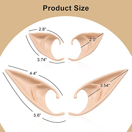 FRESHME Fairy Pixie Elf Ears - Short and Long Style Cosplay Pointed Silicone Ears Halloween Costume Renaissance Accessories Vampire Ears Christmas Dress Up Makeup Party Fairycore Accessories - Image 2