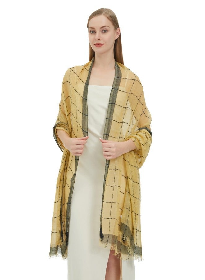 PANTONIGHT Lady's Fashion Lightweight Wool Scarf for Women Plaid Large Shawl for Party Scarf Dress Shawl (3016 YELLOW) - Image 1