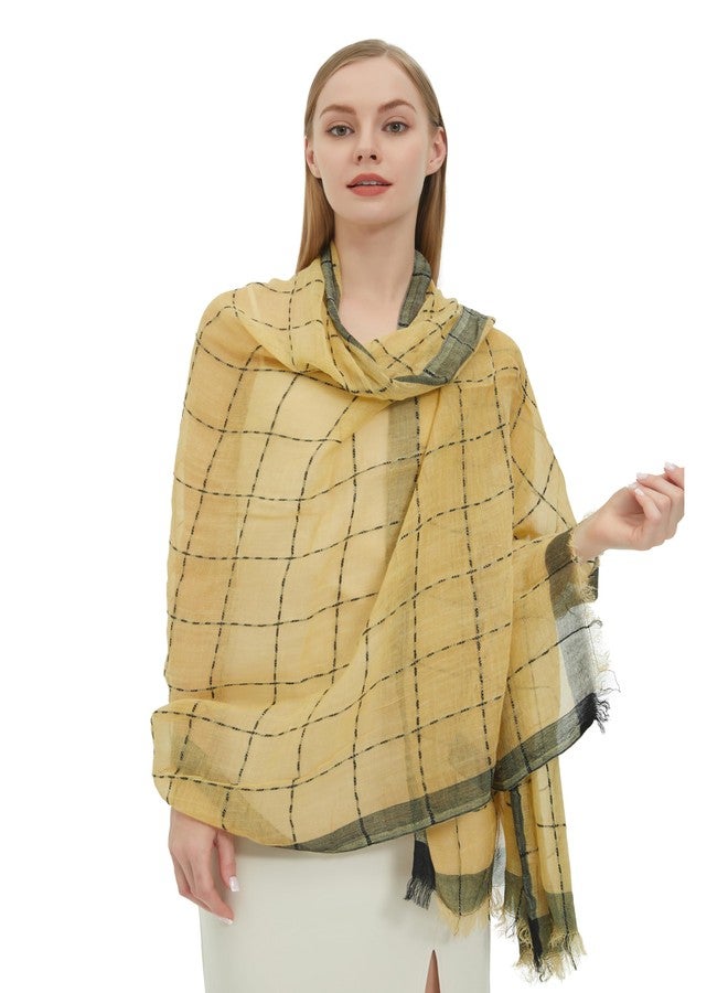 PANTONIGHT Lady's Fashion Lightweight Wool Scarf for Women Plaid Large Shawl for Party Scarf Dress Shawl (3016 YELLOW) - Image 2