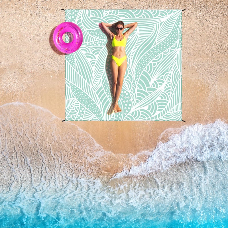 HIHOHO Beach Blanket Waterproof Sandproof Beach Mat for 1-8 Adults Quick Drying Durable Outdoor Picnic Mat for Beach Festival Travel Camping Hiking (LBL-Ripple, 79"Ã—83"(4 Person)) - Image 5