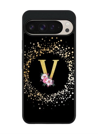 Custom Monogram Floral - V ( Black )