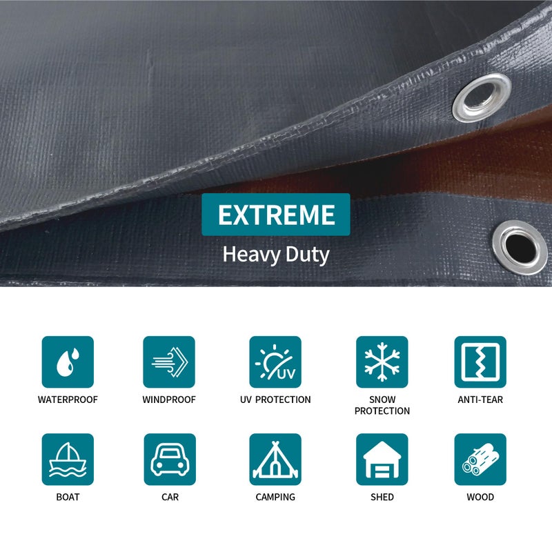 Tarpal Tarp 6X8 Feet Super Heavy Duty Tarps Cover 20Mil Waterproof Uv Protection Rip And Tear Proof Tarpaulin With Grommets(Grey/Brown) - Image 2