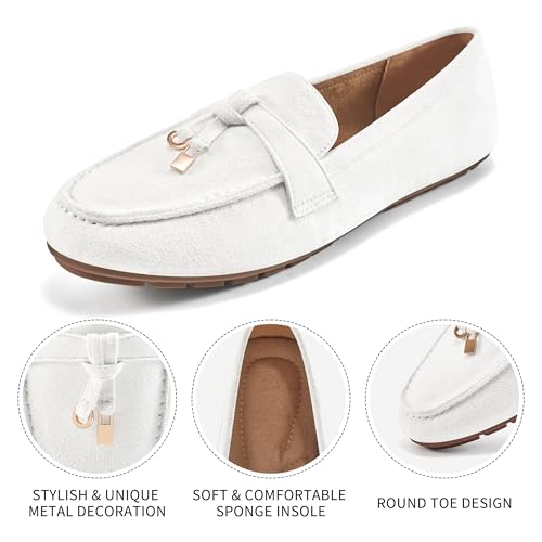 FUDYNMALC Loafers for Women Slip On Shoes: Casual Comfortable Penny Loafers Ladies Dressy Walking Flats for Business Work Office, White, Size 8.5 - Image 3
