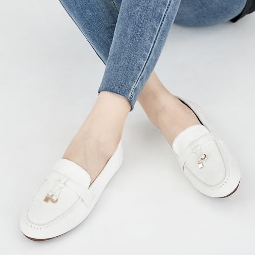 FUDYNMALC Loafers for Women Slip On Shoes: Casual Comfortable Penny Loafers Ladies Dressy Walking Flats for Business Work Office, White, Size 8.5 - Image 2