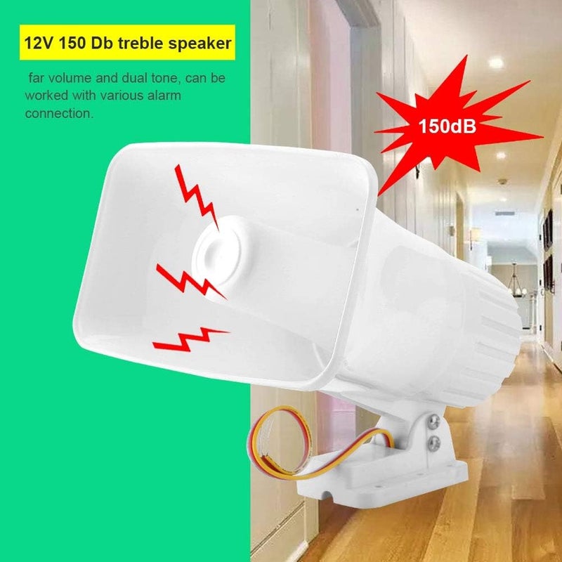woobles Electronic Alarm Siren Horn 150dB Indoor/Outdoor Security Siren DC 12V for Home Security System - White- - Image 5