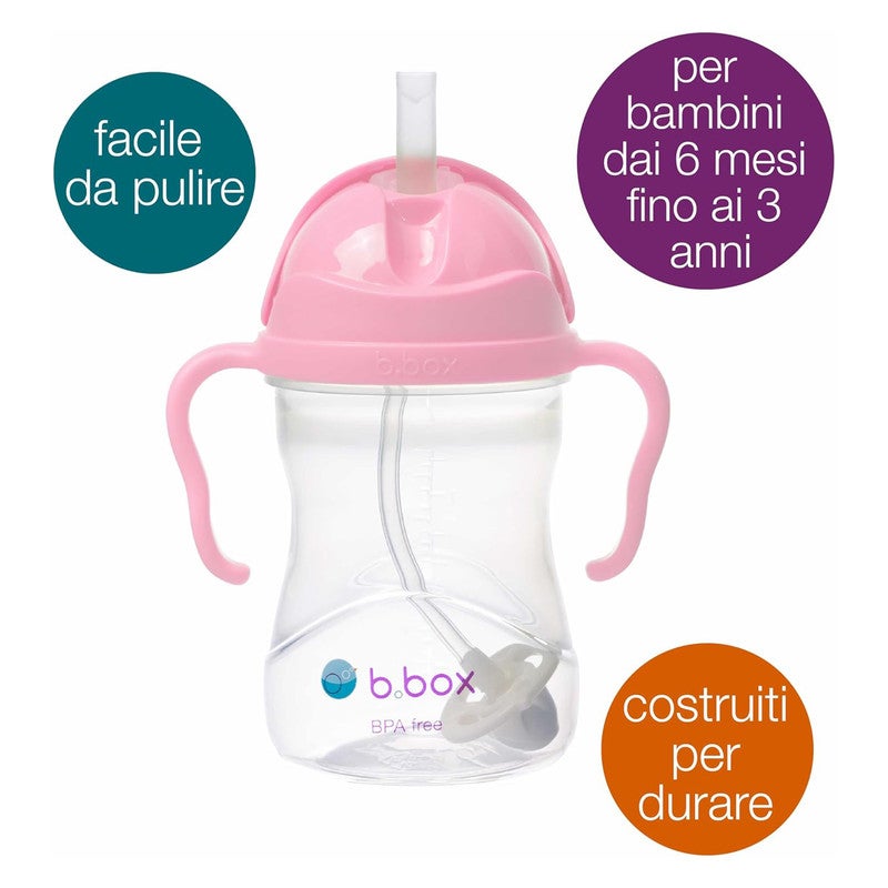 B.Box Leakproof Sippy Cup with Weighted Straw | 240ml (8.1 fl oz) | BPA Free | Easy Grip Handles | For Babies & Toddlers – Cherry Blossom - Image 2