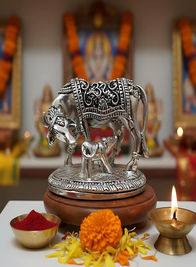 Dev Aastha 999 Pure Silver Plated Kamdhenu Cow with Calf Idol | Auspicious Vastu Home Decor for Pooja Room & Mandir | Symbol of Prosperity & Abundance | Religious Gift Showpiece - Image 5