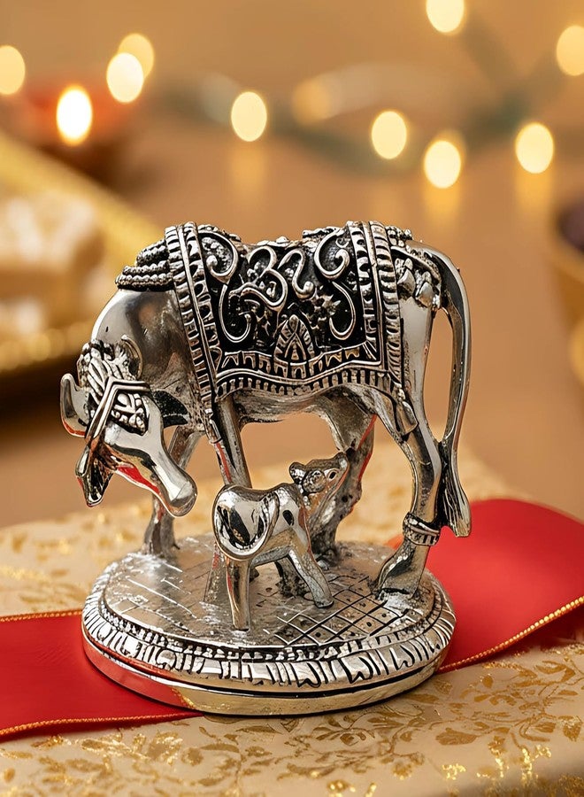Dev Aastha 999 Pure Silver Plated Kamdhenu Cow with Calf Idol | Auspicious Vastu Home Decor for Pooja Room & Mandir | Symbol of Prosperity & Abundance | Religious Gift Showpiece - Image 3