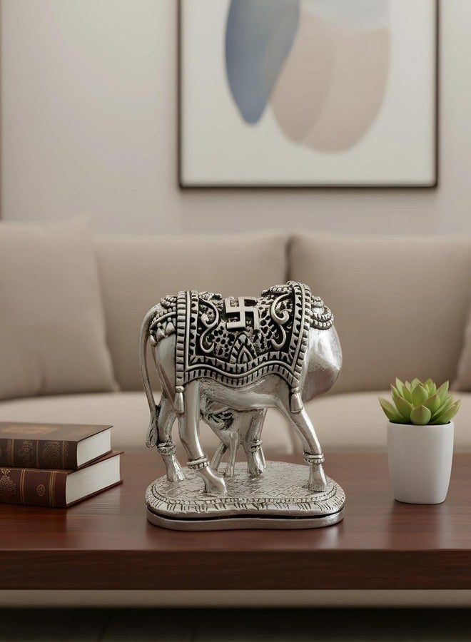 Dev Aastha 999 Pure Silver Plated Kamdhenu Cow with Calf Idol | Auspicious Vastu Home Decor for Pooja Room & Mandir | Symbol of Prosperity & Abundance | Religious Gift Showpiece - Image 4