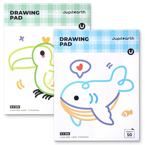 JUPITEARTH Sketch Pads, 2-Pack 50 Sheets 9x12 Inch Drawing Pad, Acid-Free Thickened Glue-Bound Sketchbook, Art Supplies, Drawing Paper for Coloring Painting for School - Image 1
