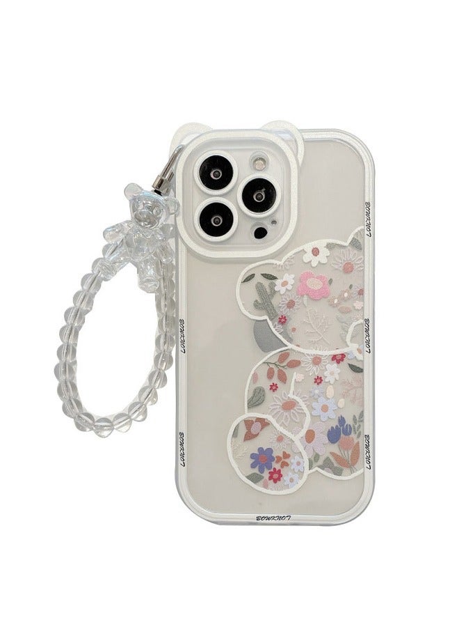 Compatible With iPhone 14 Pro Max Case, Lovely Flowers Bear Camera Protector Clear Case Cover With Lovely Strap Bracelet Chain Girls Women Case For iPhone 14 Pro Max - Image 2