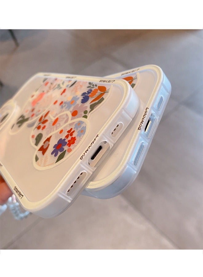 Compatible With iPhone 14 Pro Max Case, Lovely Flowers Bear Camera Protector Clear Case Cover With Lovely Strap Bracelet Chain Girls Women Case For iPhone 14 Pro Max - Image 5