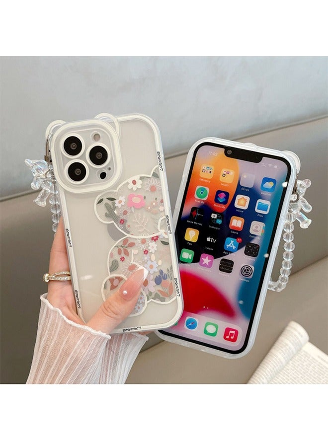 Compatible With iPhone 14 Pro Max Case, Lovely Flowers Bear Camera Protector Clear Case Cover With Lovely Strap Bracelet Chain Girls Women Case For iPhone 14 Pro Max - Image 1