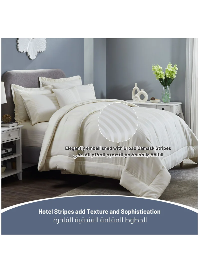 Donetella Comforter Set 7-Pieces Double Size Hotel Style All Season Cotton Blend Stripe Pattern Bedding Set With  Down Alternative Filling, Ivory